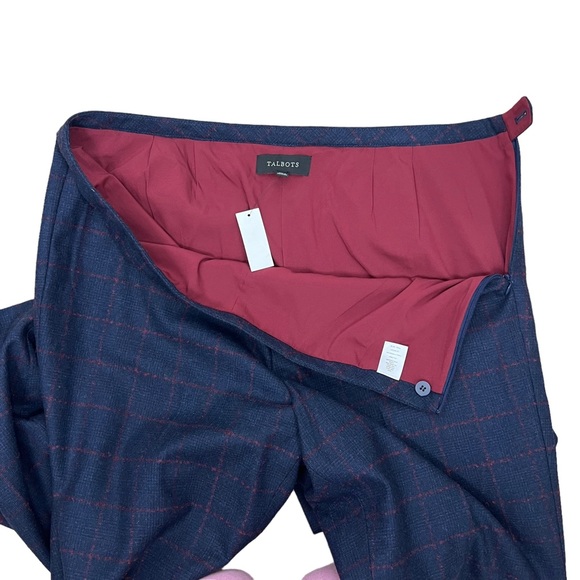 Talbots Pants Size 14 Navy Wool Blend Windowpane Slim-leg NWT - Picture 5 of 9